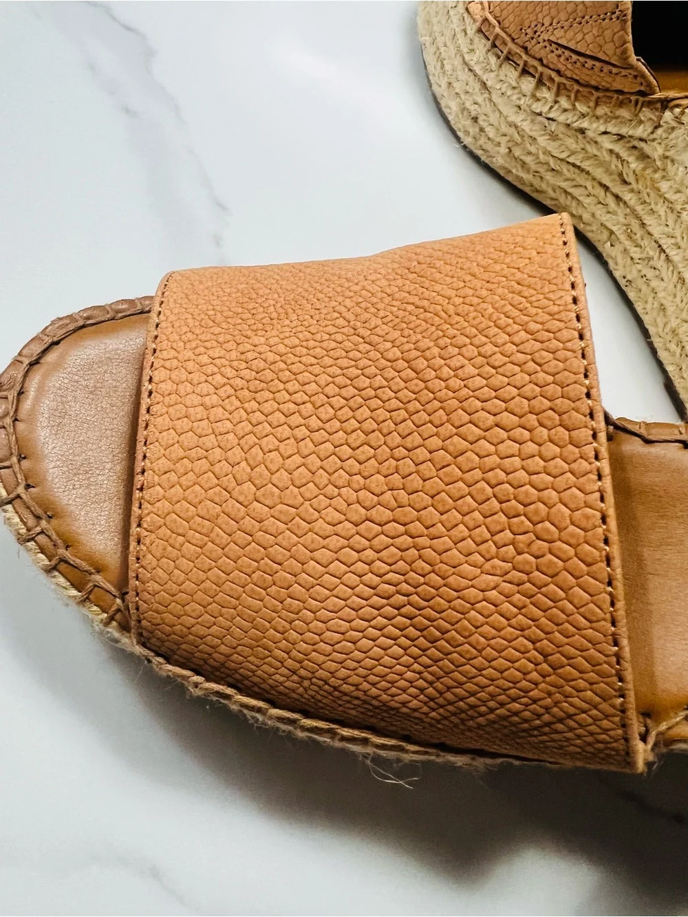 Franco Sarto Tan Women's Leather Espadrille Slide Sandals - Size 6.5